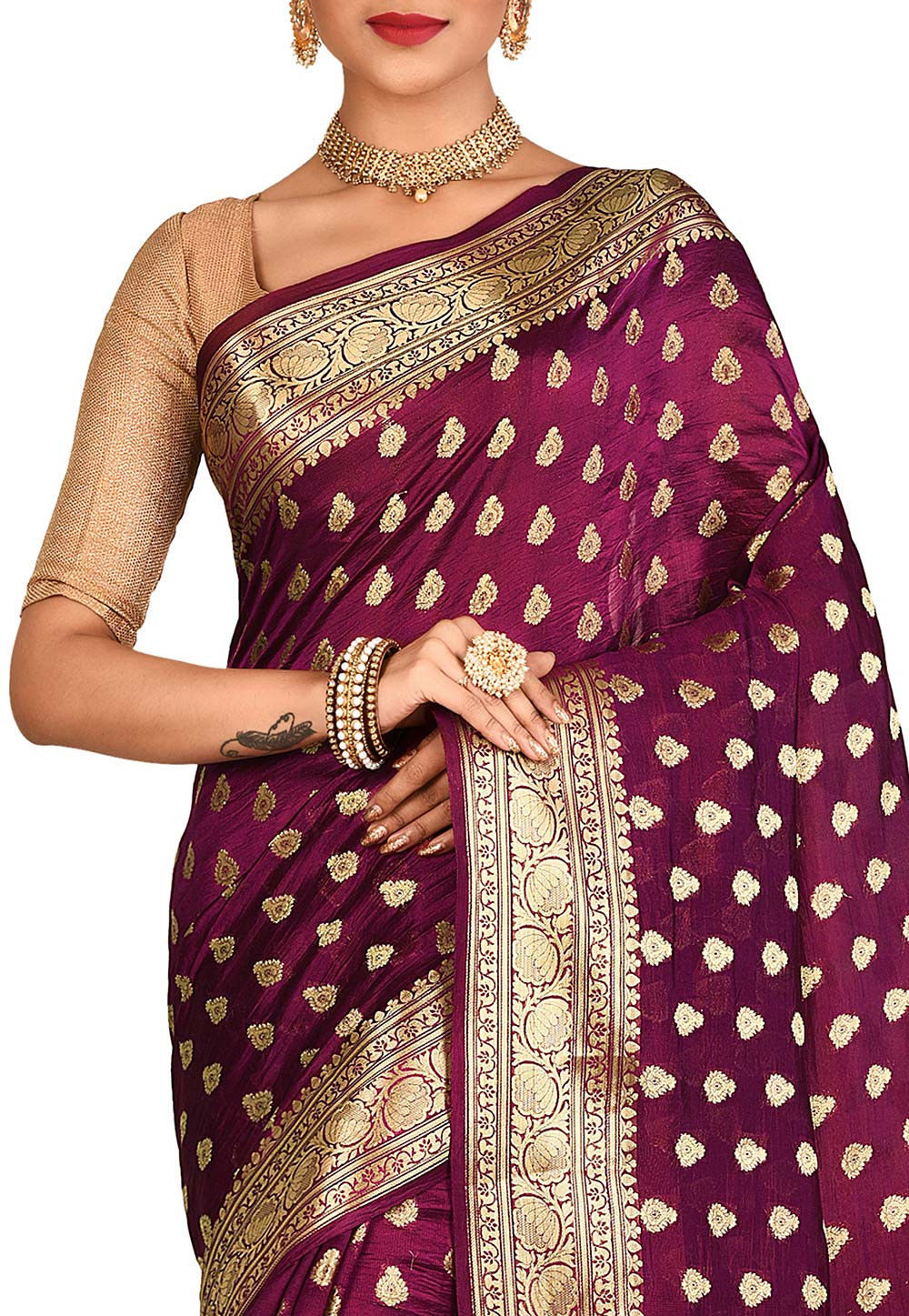 Buy Banarasi Silk Saree in Wine Online SNEA1643 Utsav Fashion
