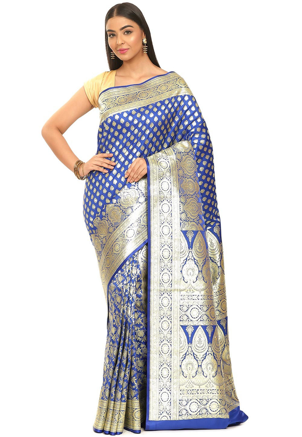 BLUE COLOR PURE KANJIVARAM TRADITIONAL HANDLOOM KANJEEVARAM BRIDAL SIL –  www.soosi.co.in