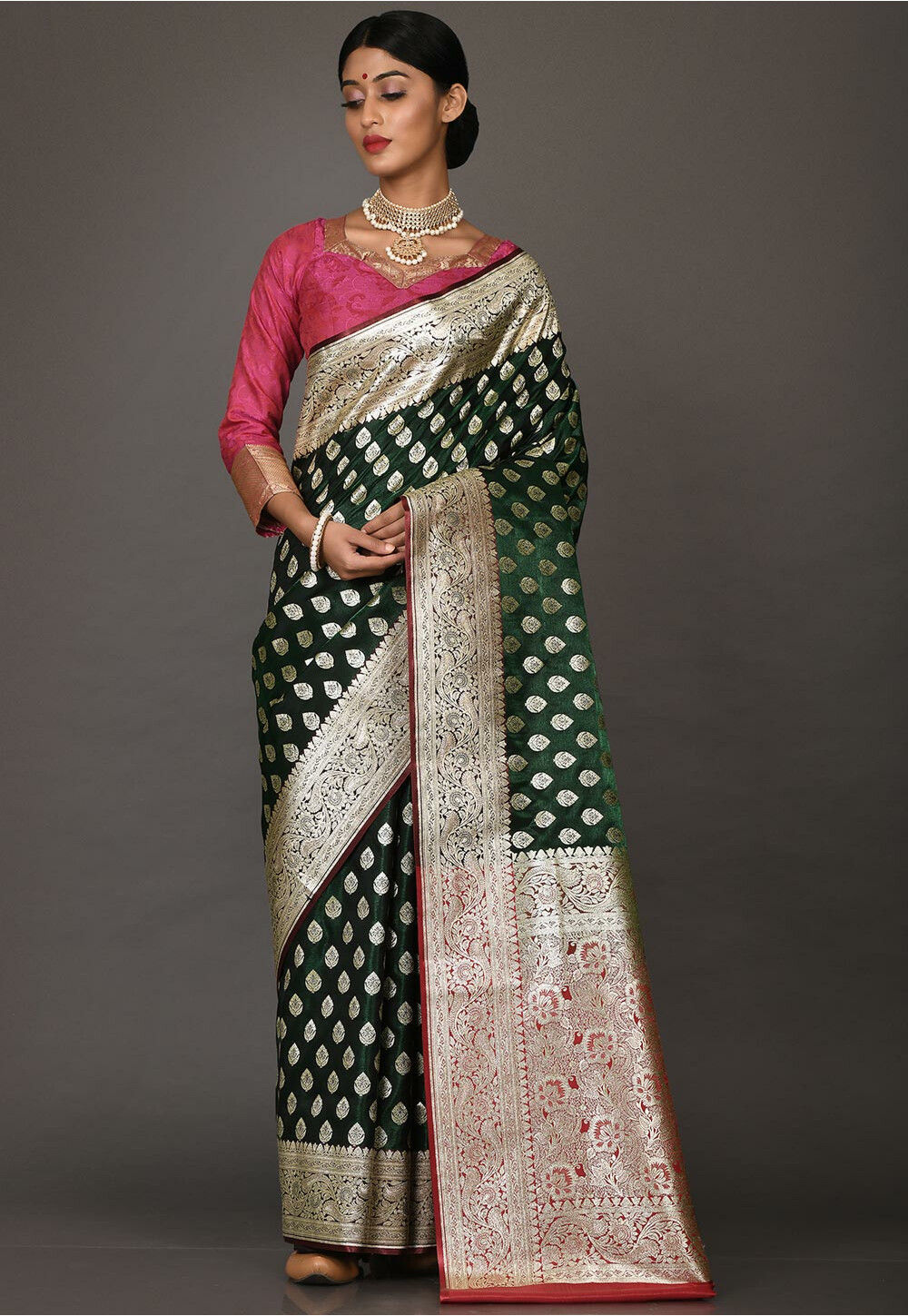 Indian-Ethnic-Bollywood-Beautiful-Designer-Wear-Cotton-Silk-Banarasi-Sari US 106 