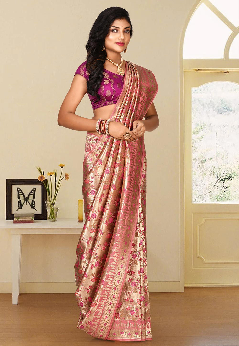 BRIDAL CREAM WOVEN BANARASI SILK SAREE – meervaa