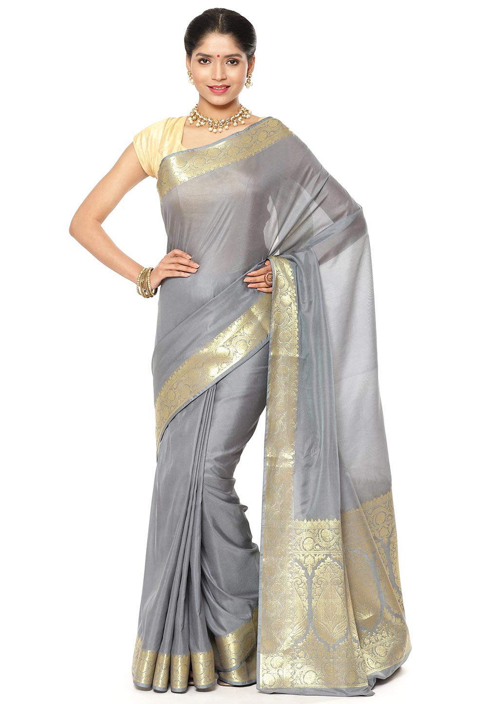 3091 Shilpa Shetty's baby pink and light grey half and half saree – Shama's  Collection