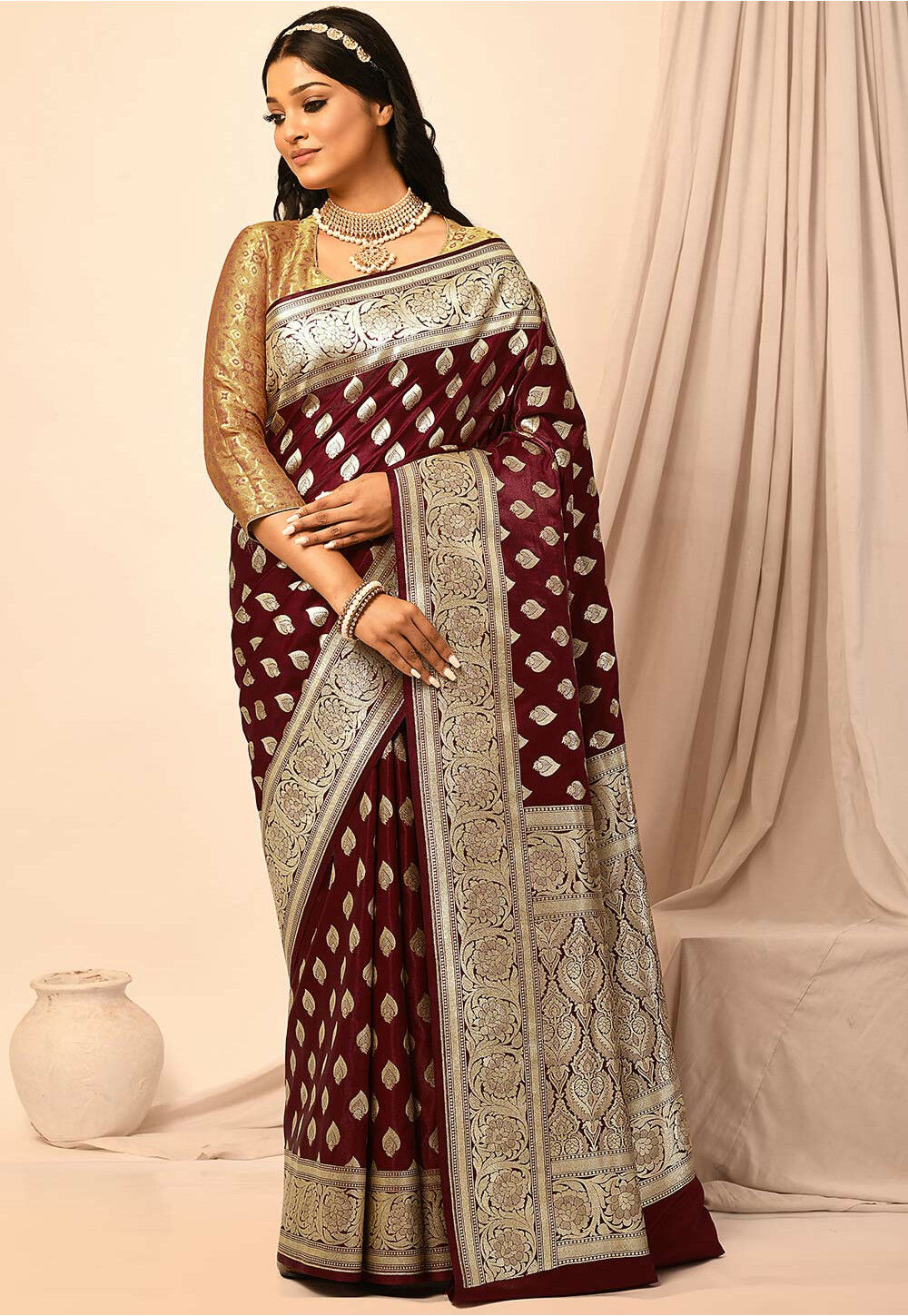 Buy online Paithani SilkSaree with Meenakari Zari Woven border &  RichPallu-Purple-AF1504