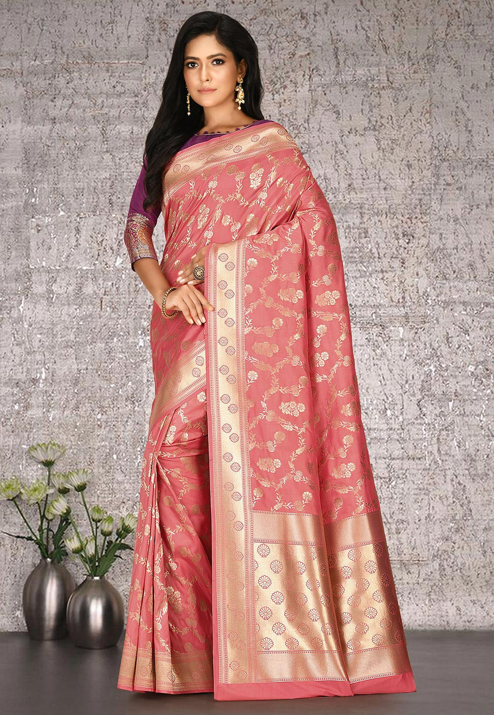 Buy Banarasi Saree in Peach Online : SWZ919 - Utsav Fashion
