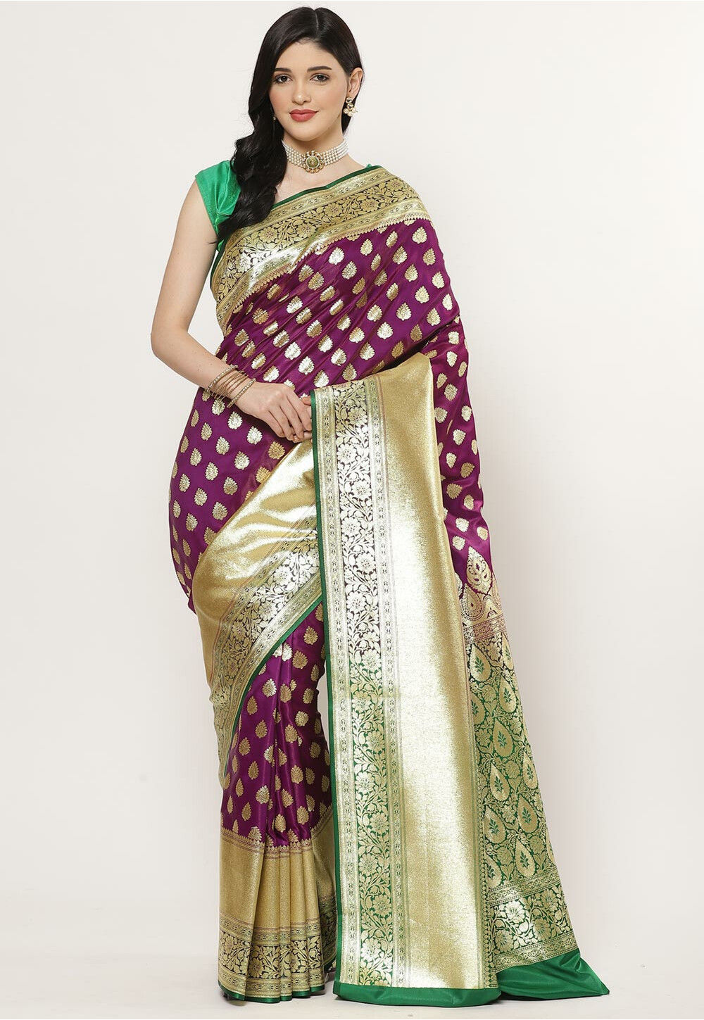 Teal Blue Silk Blend Saree - Buy authentic Sarees Online | Womaste