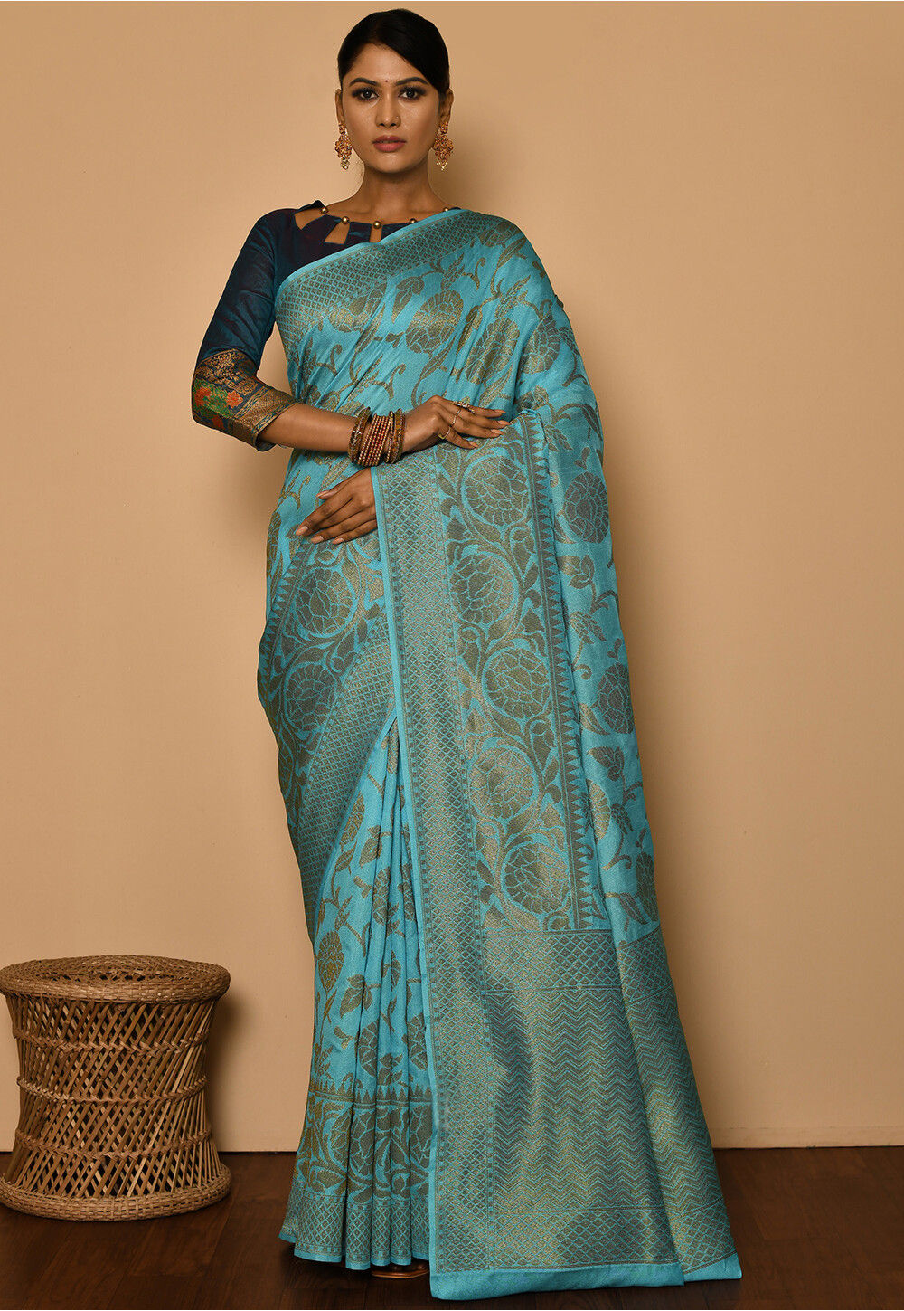 Tory Blue Checks Pattern Banarasi Saree (KYARA CHECKS)