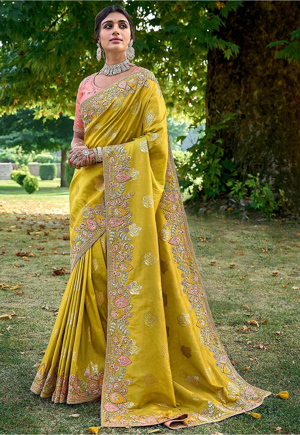Yellow fashion collections new sarees perfect your casual kitty party cheap