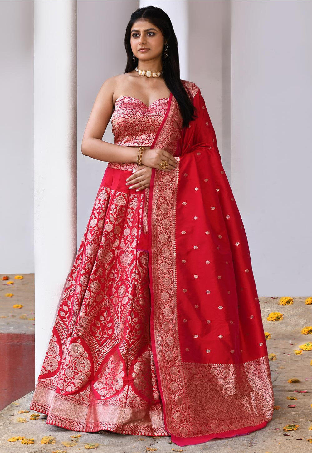Red Banarasi Silk Lehenga main image 0