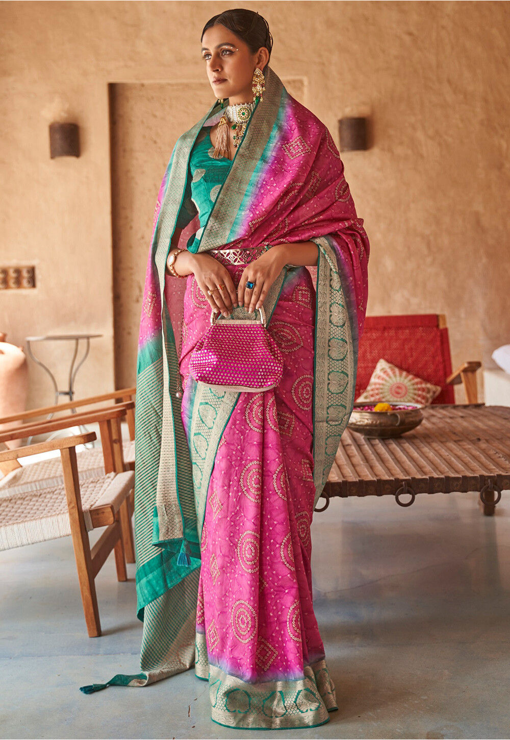 Lotus Pink and Green Woven Kanjivaram Silk Saree – MySilkLove
