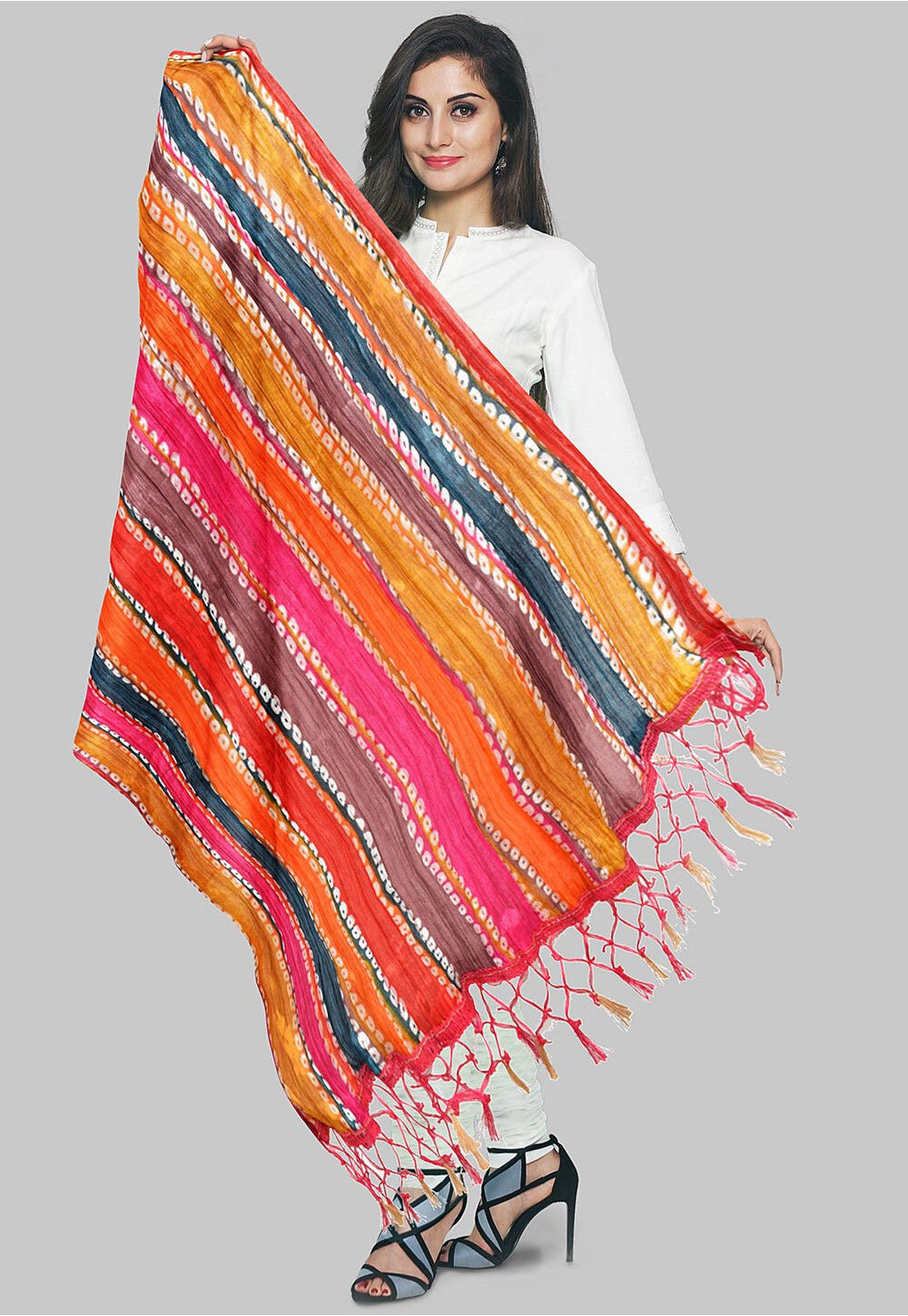 Buy Bandhej Printed Art Silk Dupatta in Multicolor Online