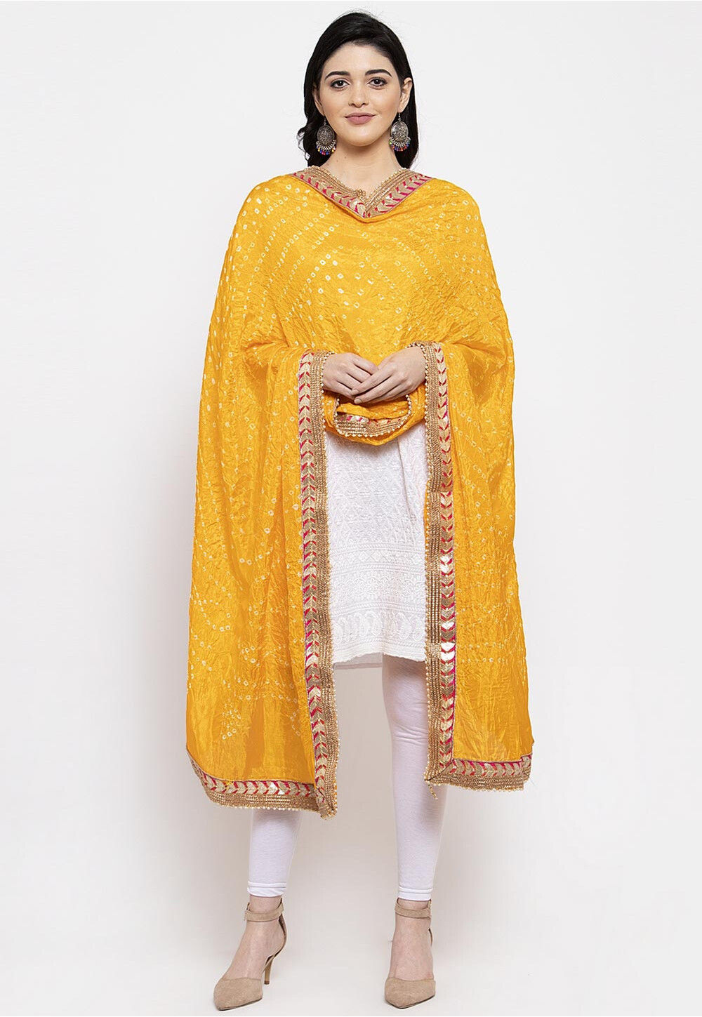 Buy Bandhej Printed Art Silk Dupatta in Yellow Online : BGJ577 - Utsav ...