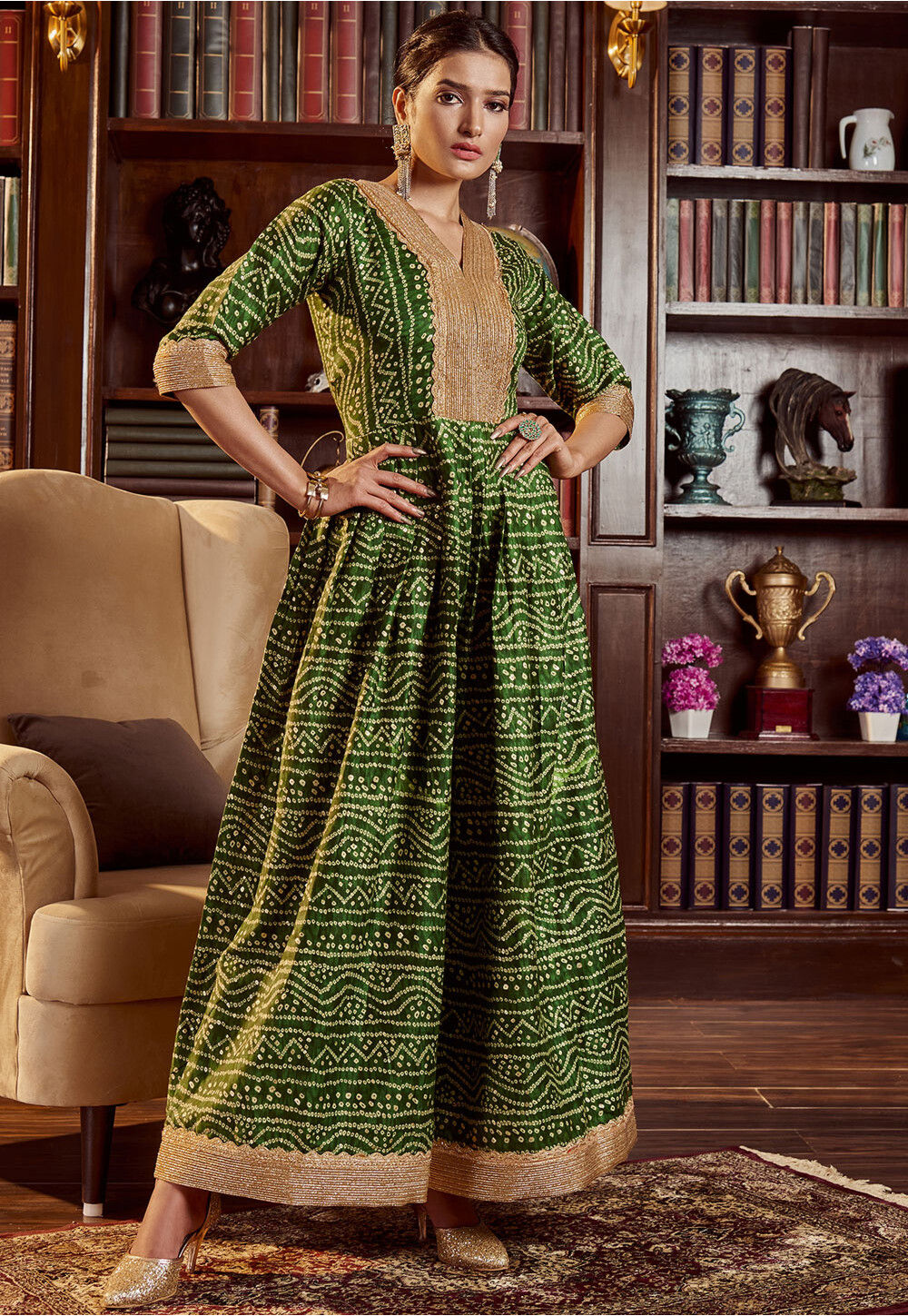 Buy Bandhej Printed Cotton Jumpsuit in Green Online TPA3713 Utsav Fashion