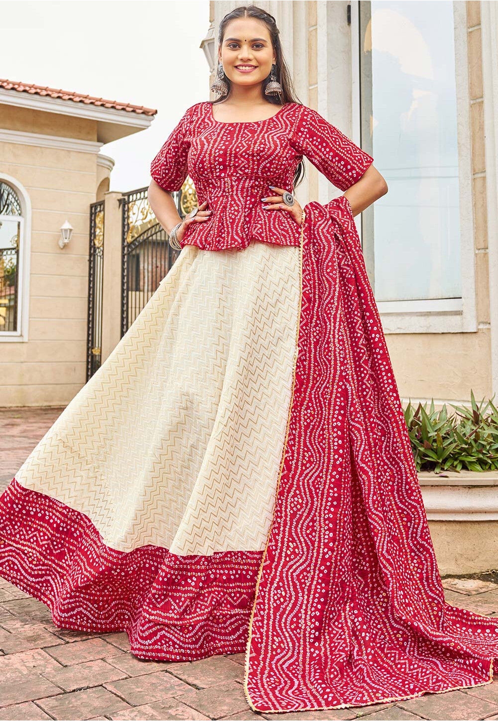 Maroon Lucknowi Lehenga with White Top Set - Dress me Royal