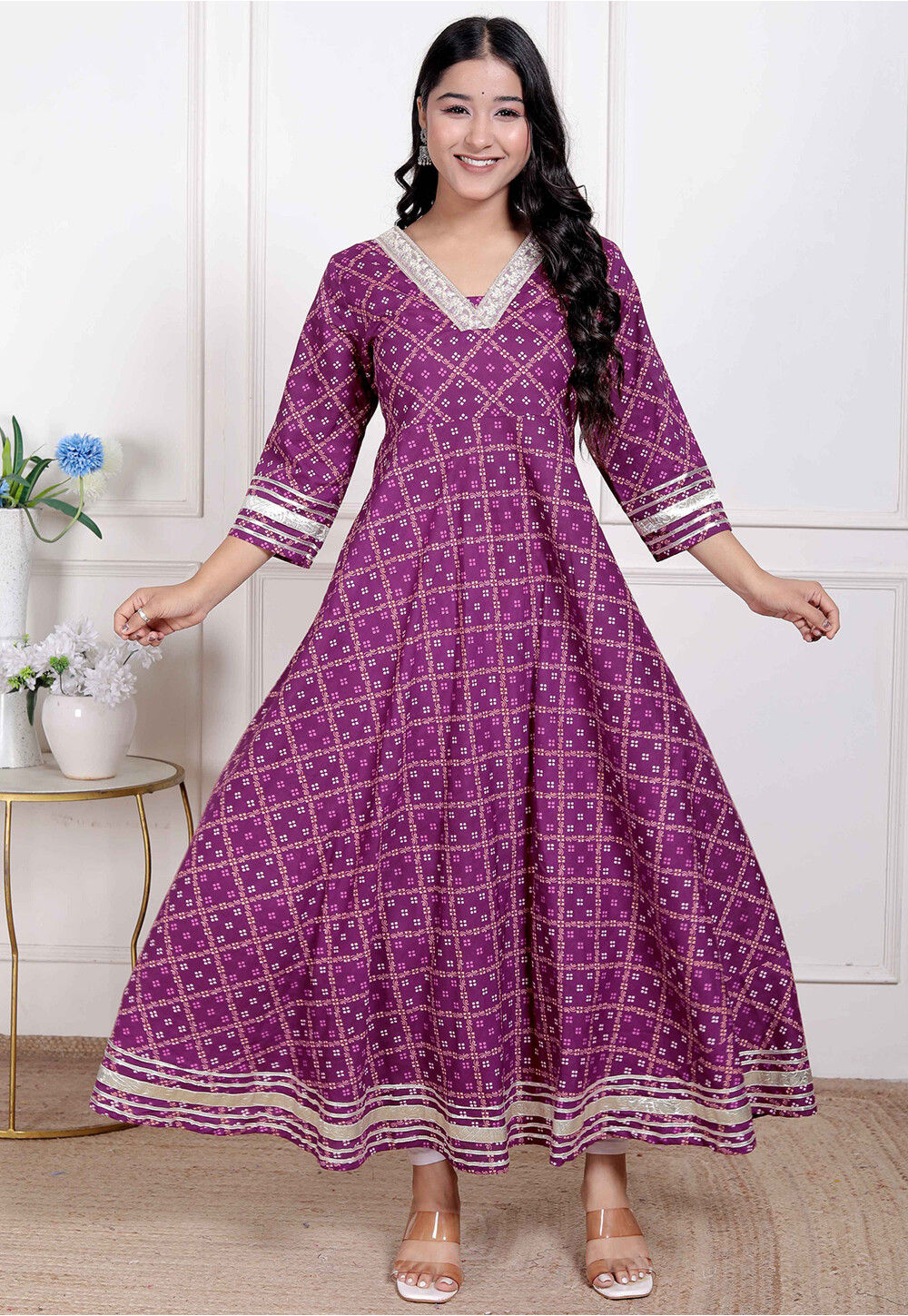 Purple a line modal kurta