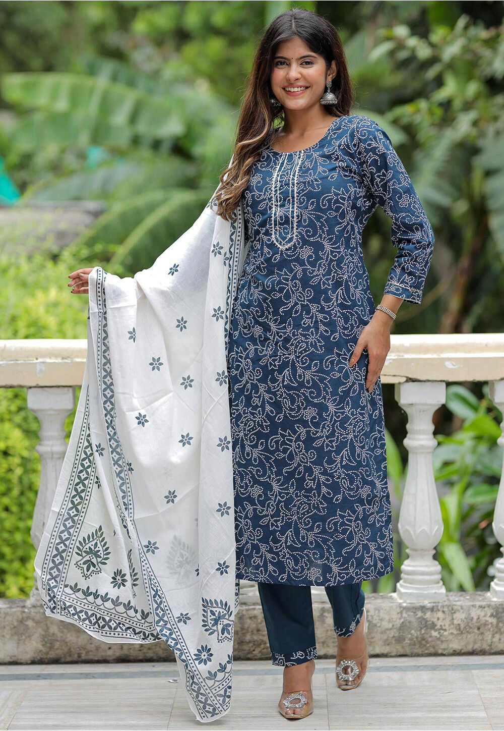 Buy Bandhej Printed Cotton Pakistani Suit In Blue Online Kmk579 Utsav Fashion 