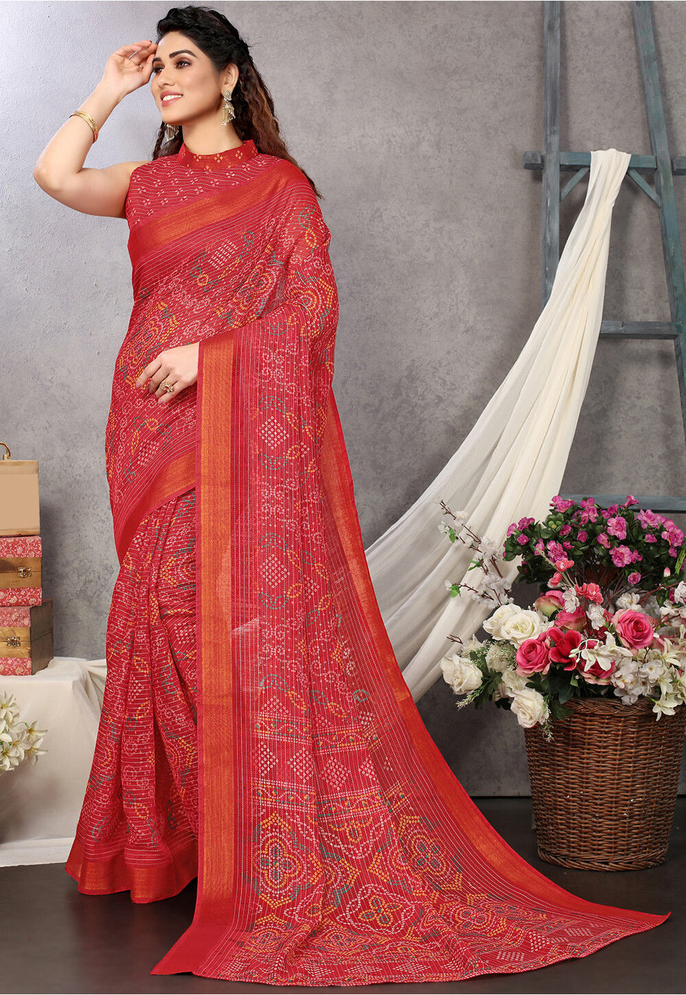 Woven Cotton Slub Saree in Grey : SBHA1698