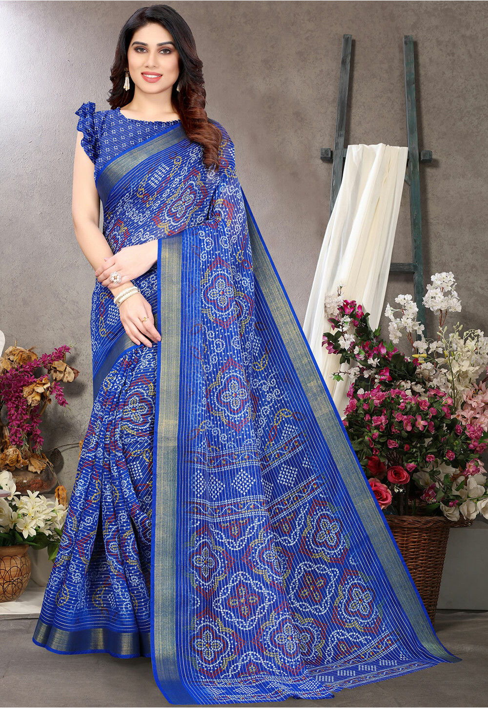 RIVAN TEX SOFT LINEN CHANDARI COTTON SLUB SAREE WHOLESELLER IN SURAT