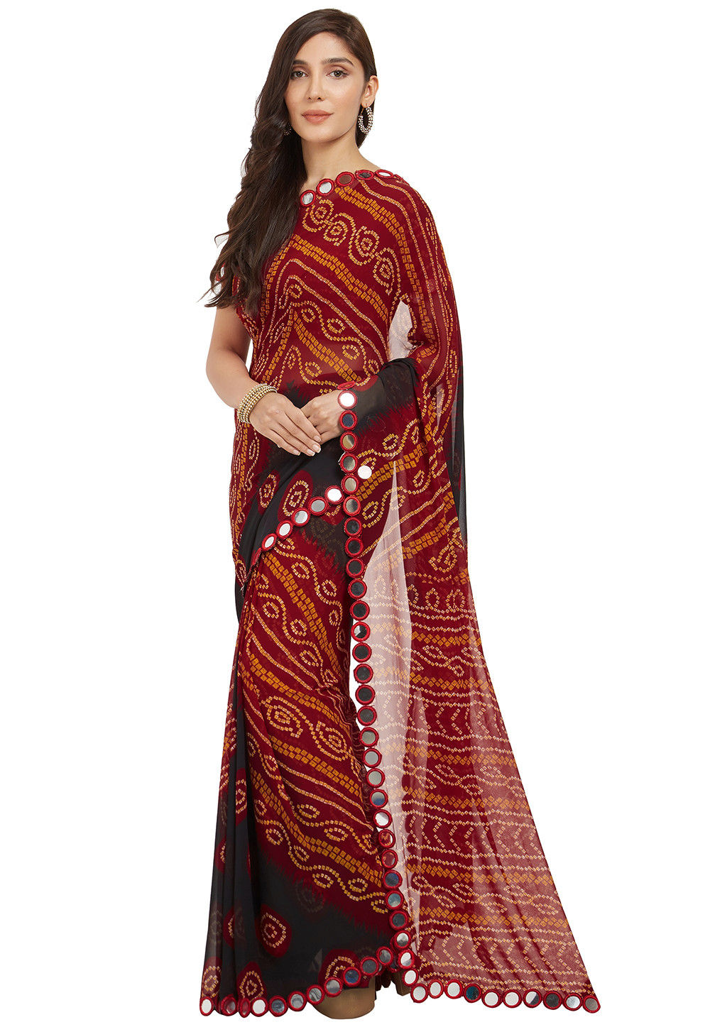 Buy Bandhej Printed Georgette Saree in Red and Black Online : SJRA659 ...