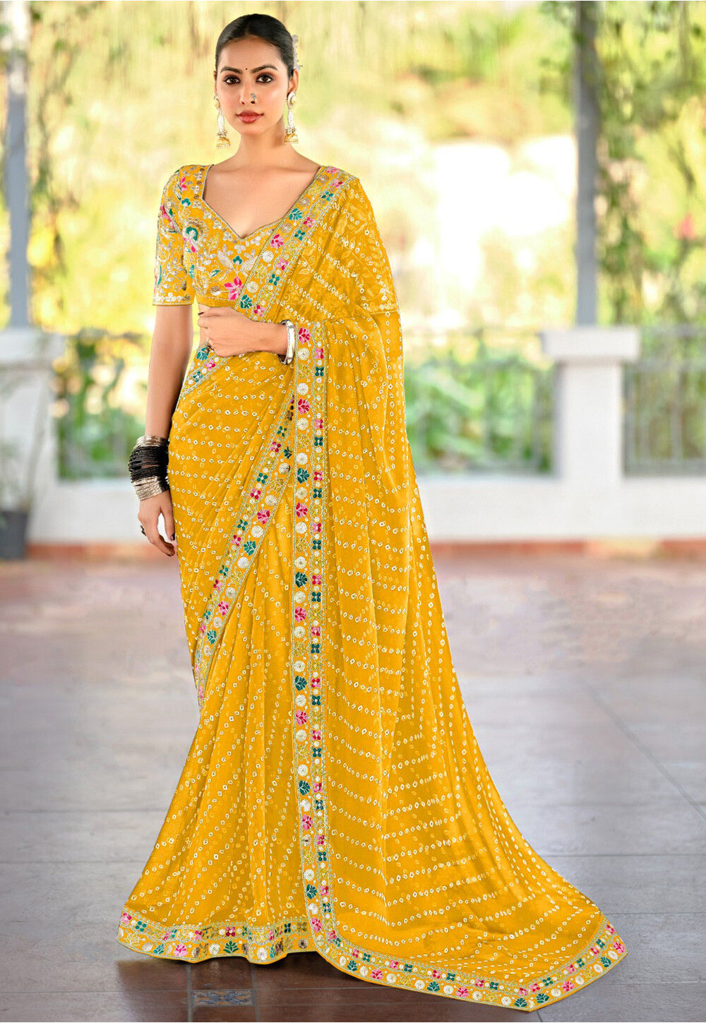 Women Yellow pure_cotton Printed Bandhej Ehtnic Saree