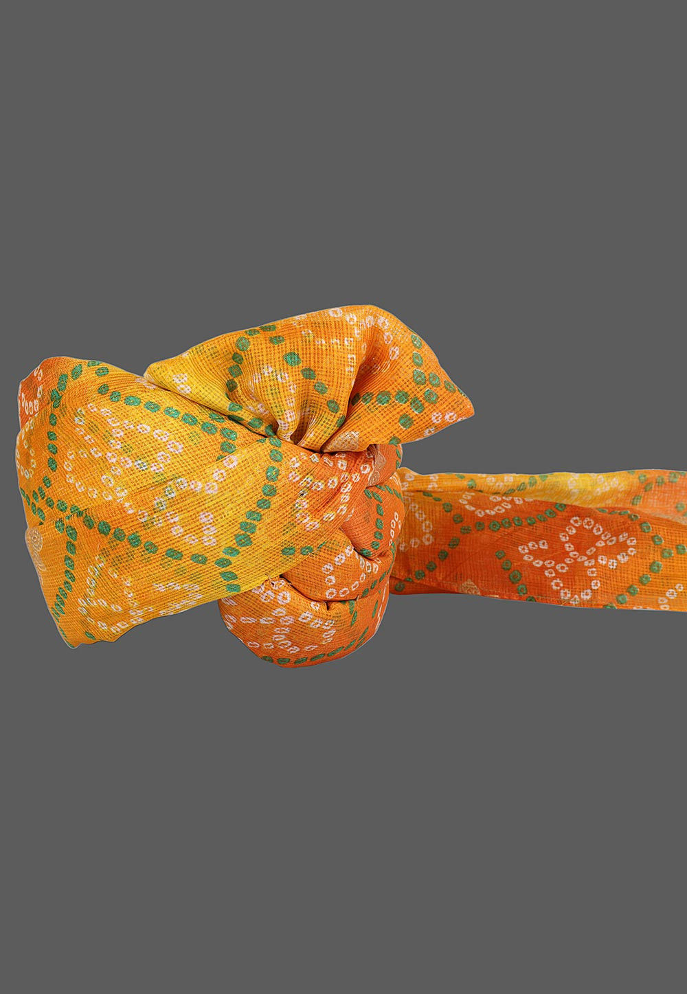 Bandhej Printed Kota Doria Turban in Mustard and Orange : UNJ1063
