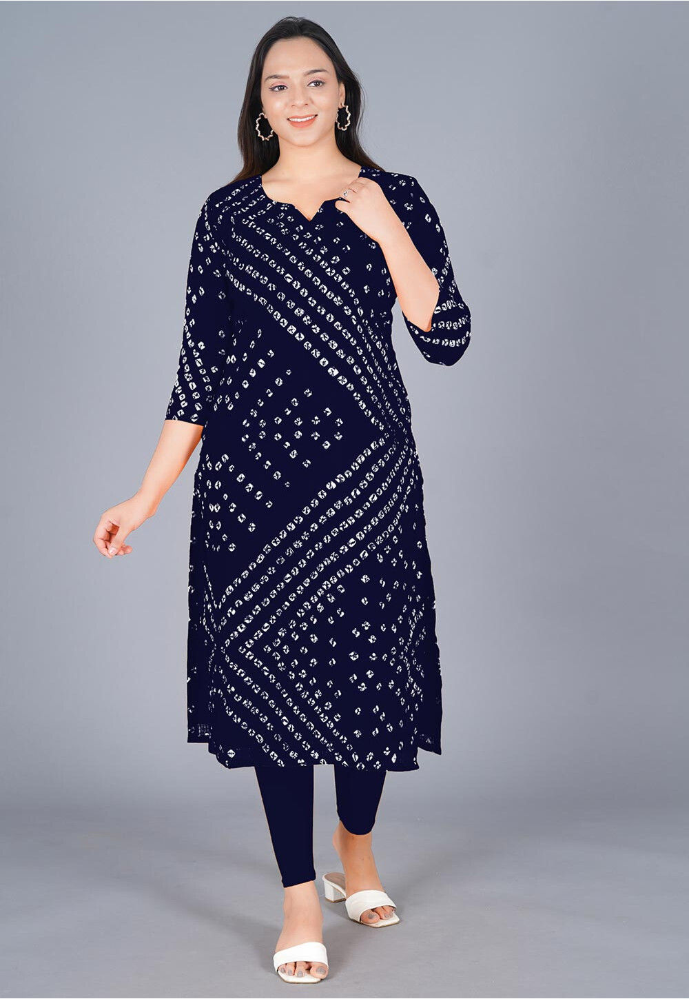 Blue Bandhej Gota Straight Kurta Set main image 1