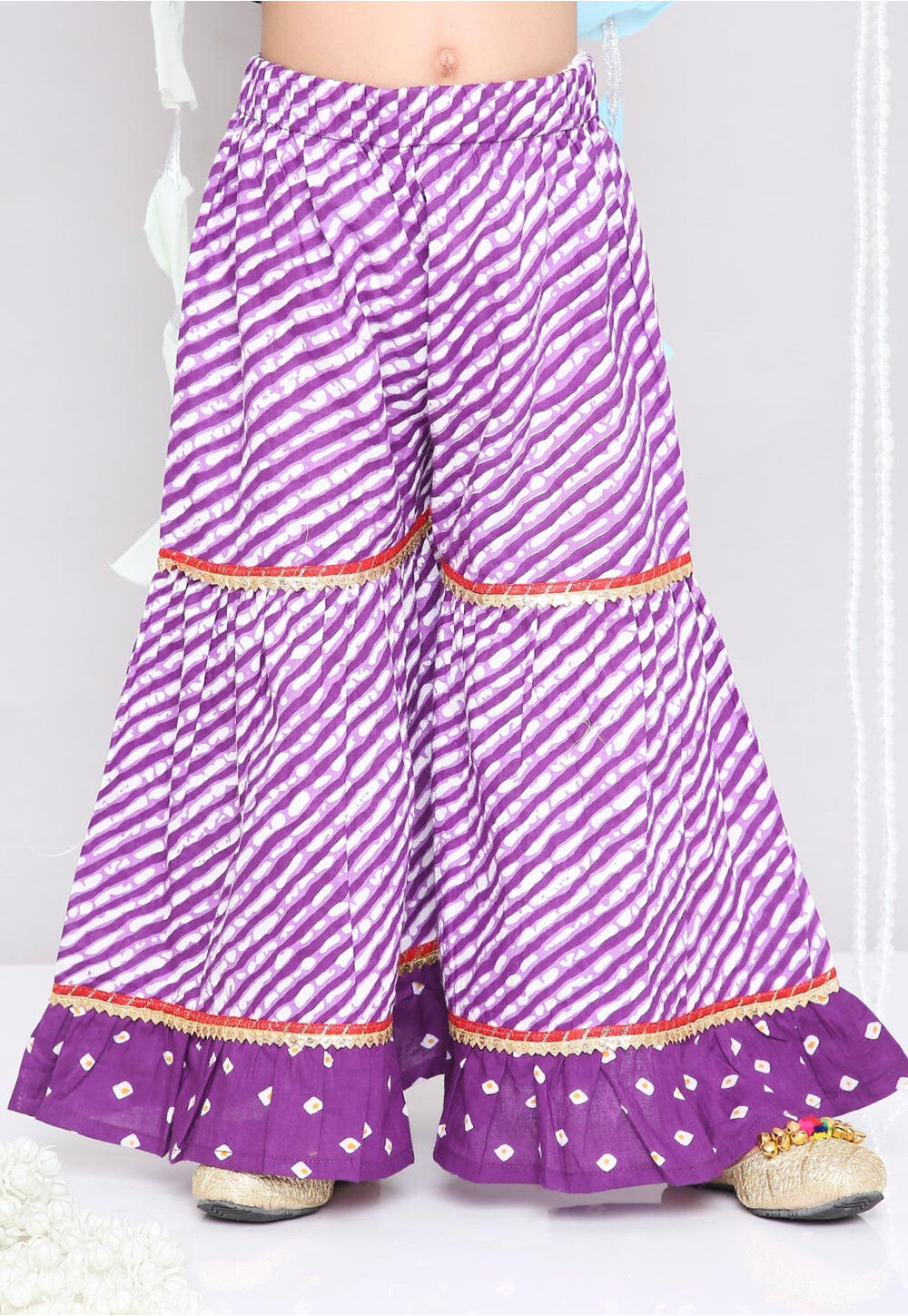 Purple Bandhej Cotton Satin Suit Material main image 0