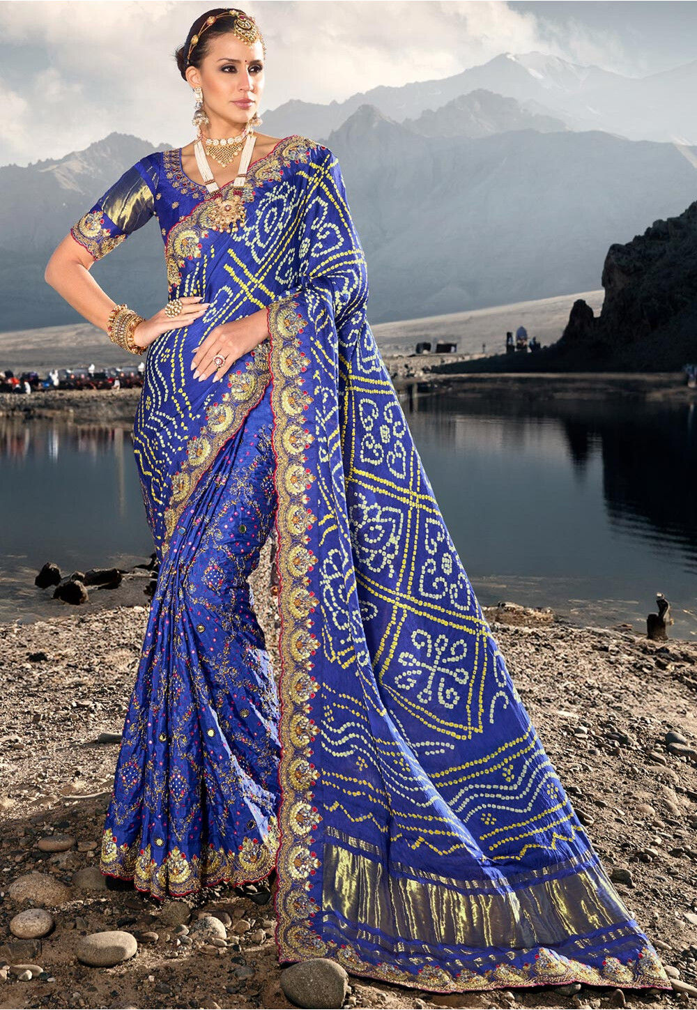 Buy Navy Blue Satin Silk saree online-Karagiri