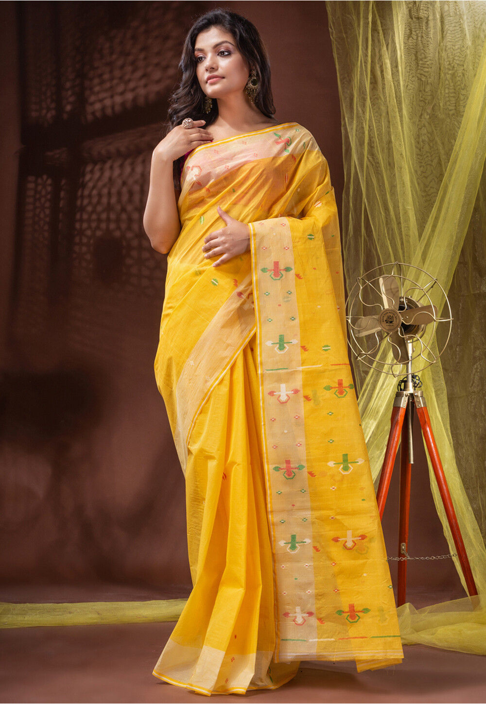 Yellow & White Dhakai Cotton Jamdani Saree - Muslin Myths | Shop Online at  Ethnickart India's Best Ethnic Weares & Wares