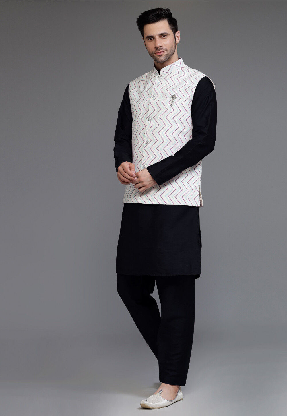 White kurta black sadri outlet