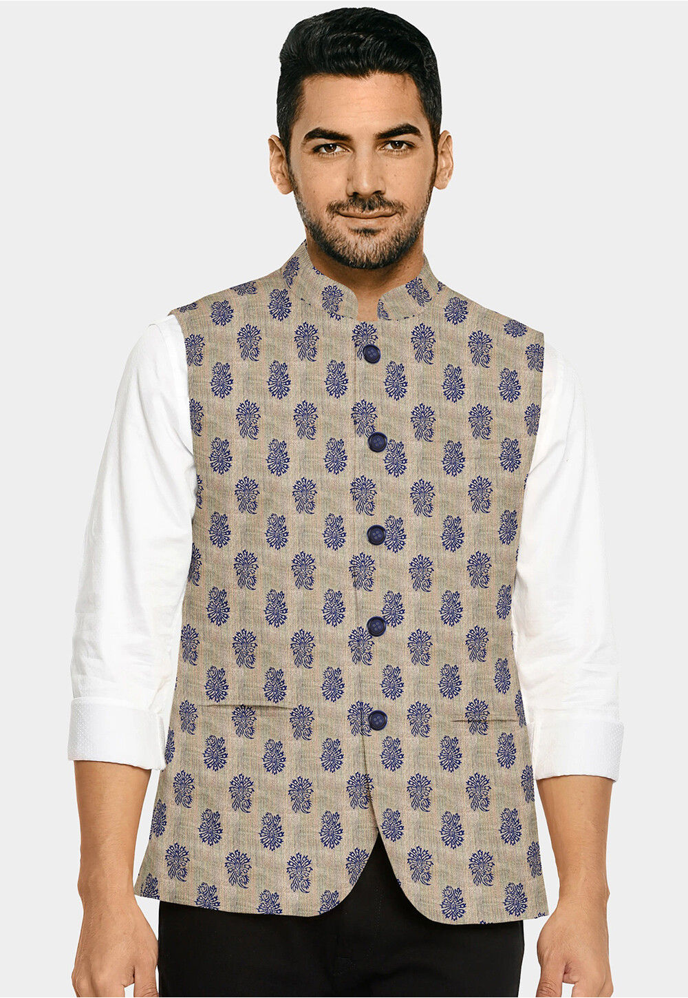 Dark Pink - Hand Block Printed Mashru Silk Nehru Jacket