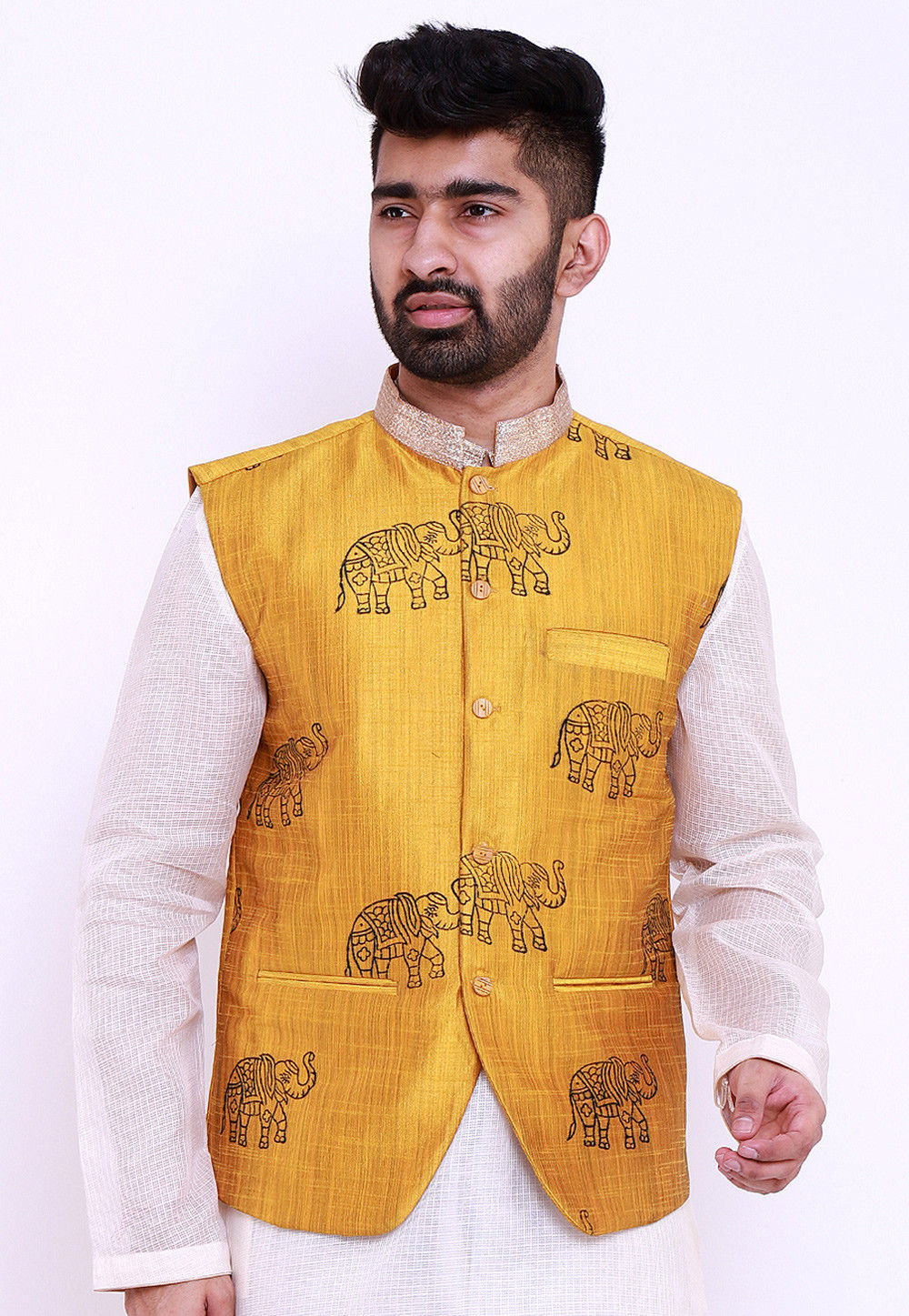Buy Men Yellow Textured Nehru Jacket Online - 682037 | Peter England