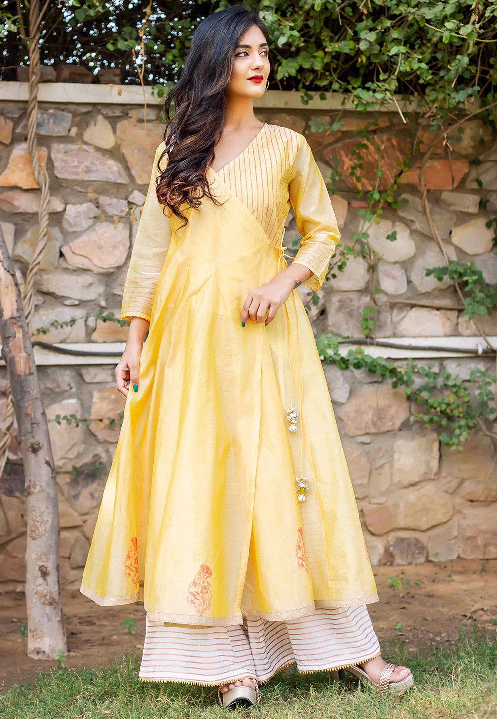 Yellow Chanderi Silk Gown dress for Wedding - Dress me Royal