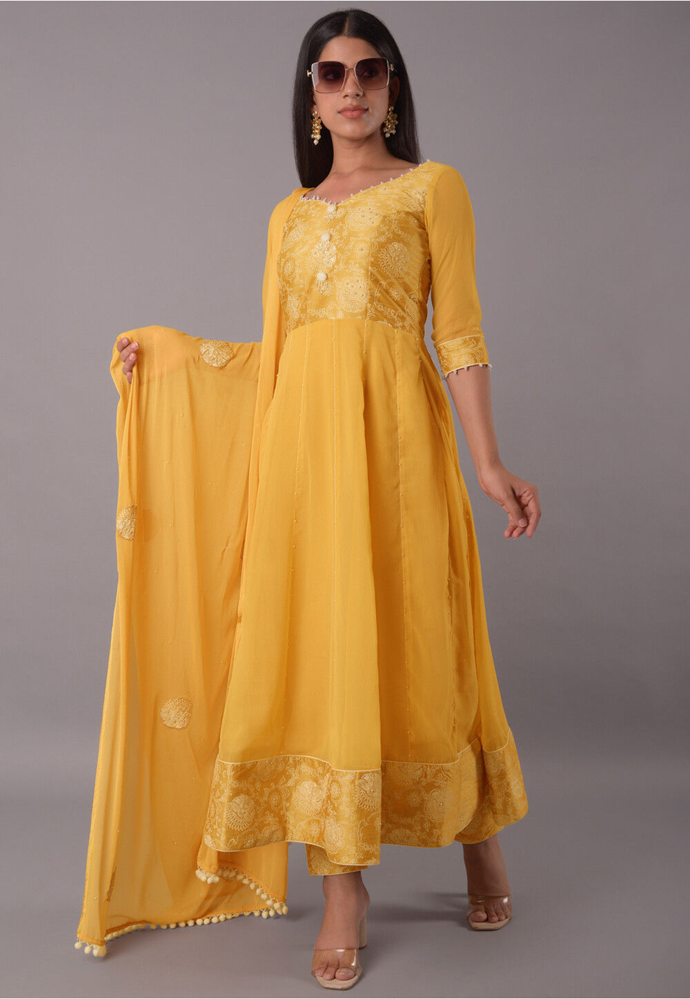 Offwhite Chiffon Anarkali Suit main image 1