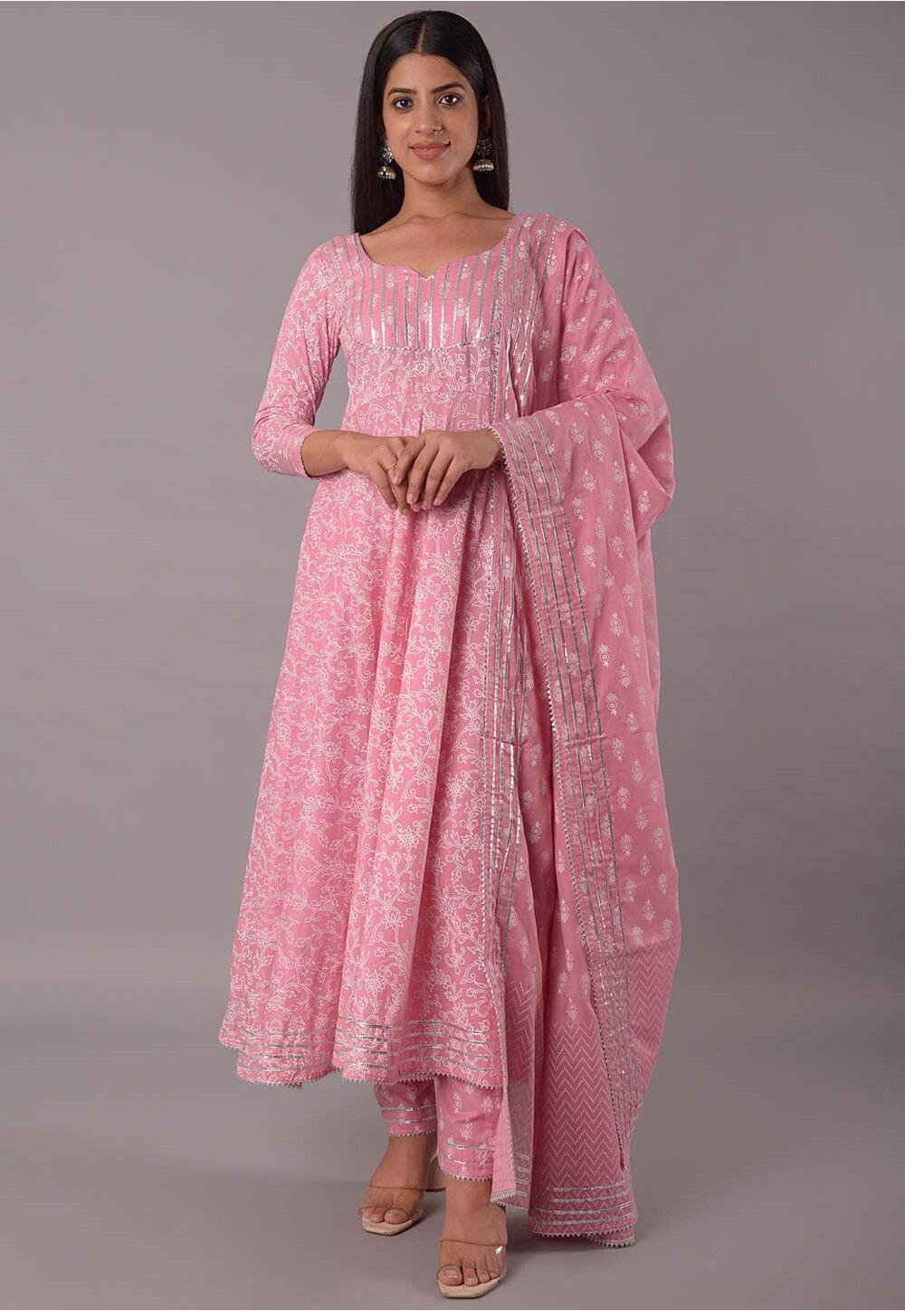 Pink Golden Block Butti Print Cotton Salwar Kurta SSet Material main image 0
