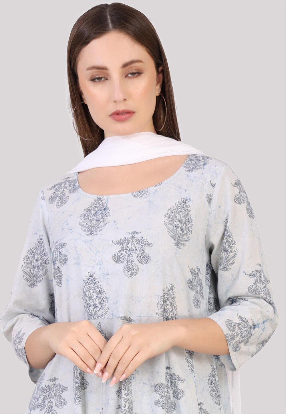 Buy Block Printed Cotton Anarkali Suit in Light Blue Online : KYR284 ...