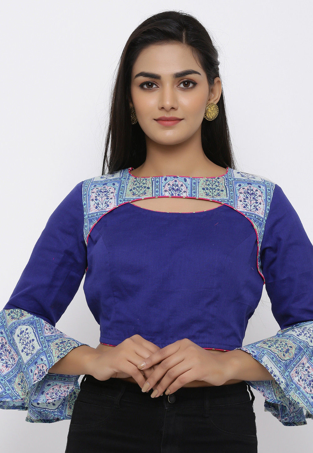 Brown - Akola Block Printed Cotton Blouse Piece 128