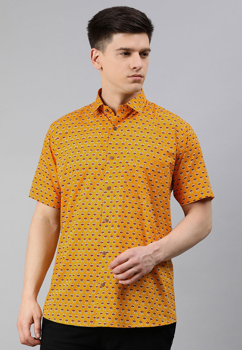 Mustard Printed Shirt | Leemboodi L