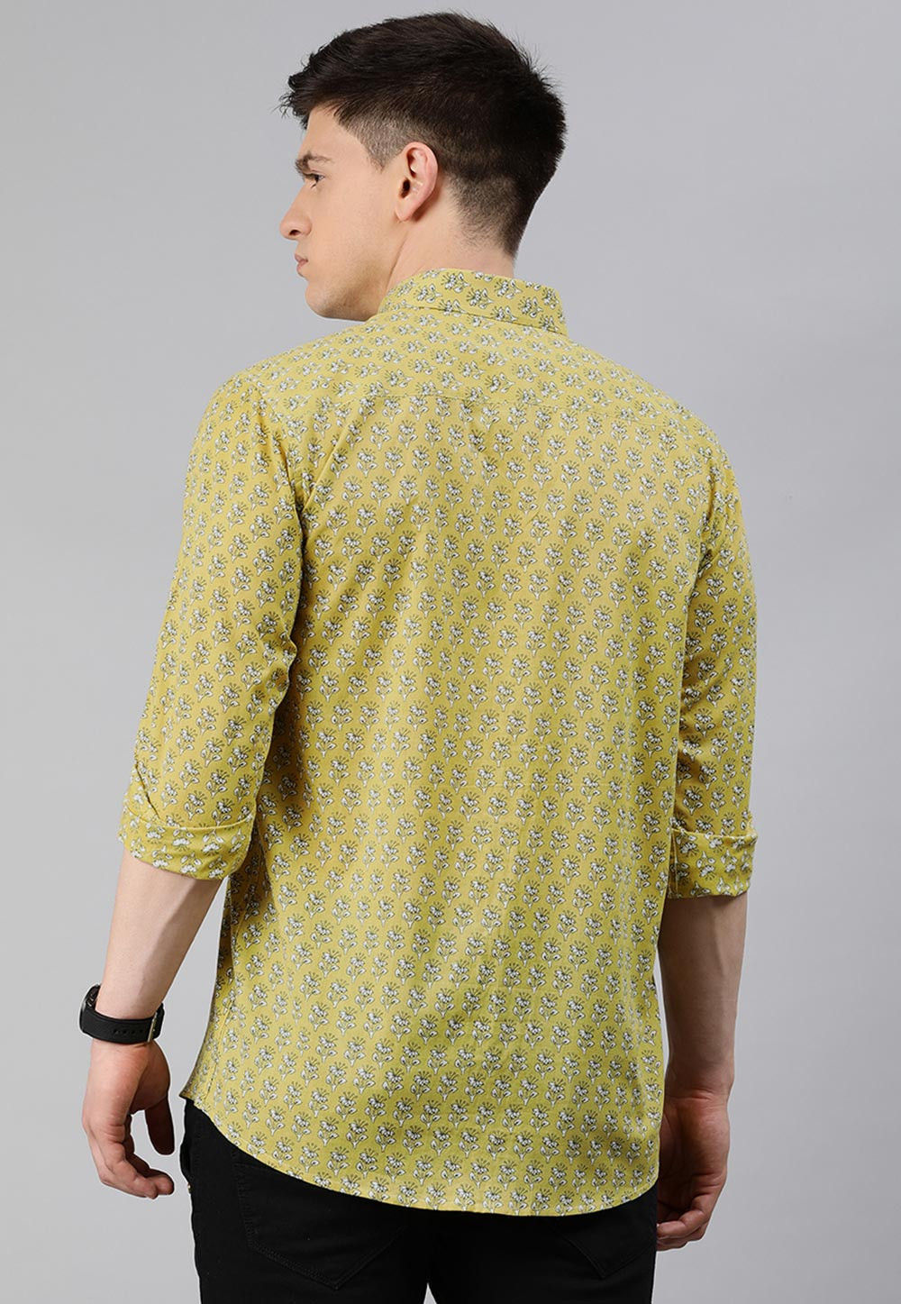Block Printed Cotton Shirt in Yellow : MRE46