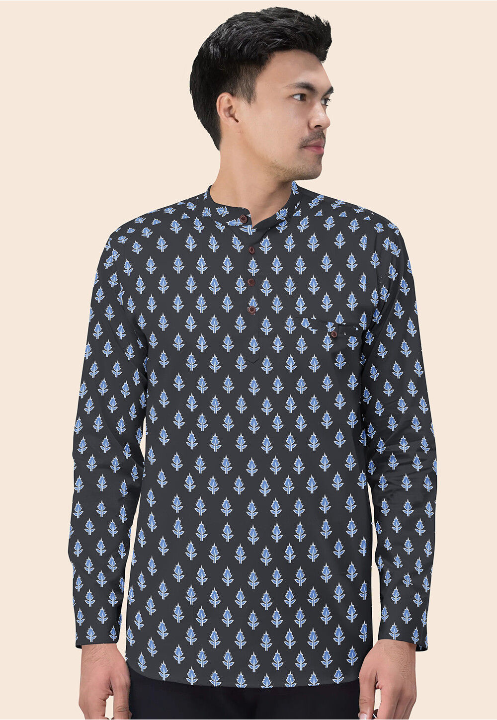 DENNISON Fish Block Printed Cotton Short Kurta main image 1