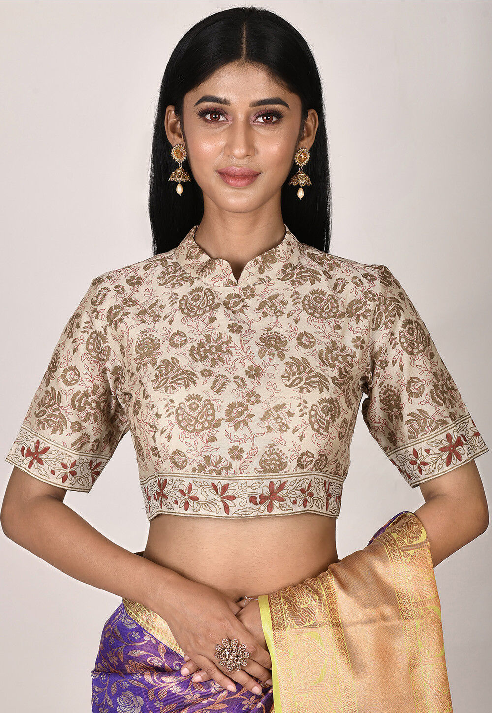 Beige - Rangoli Bagh Block Printing Cotton Blouse Piece