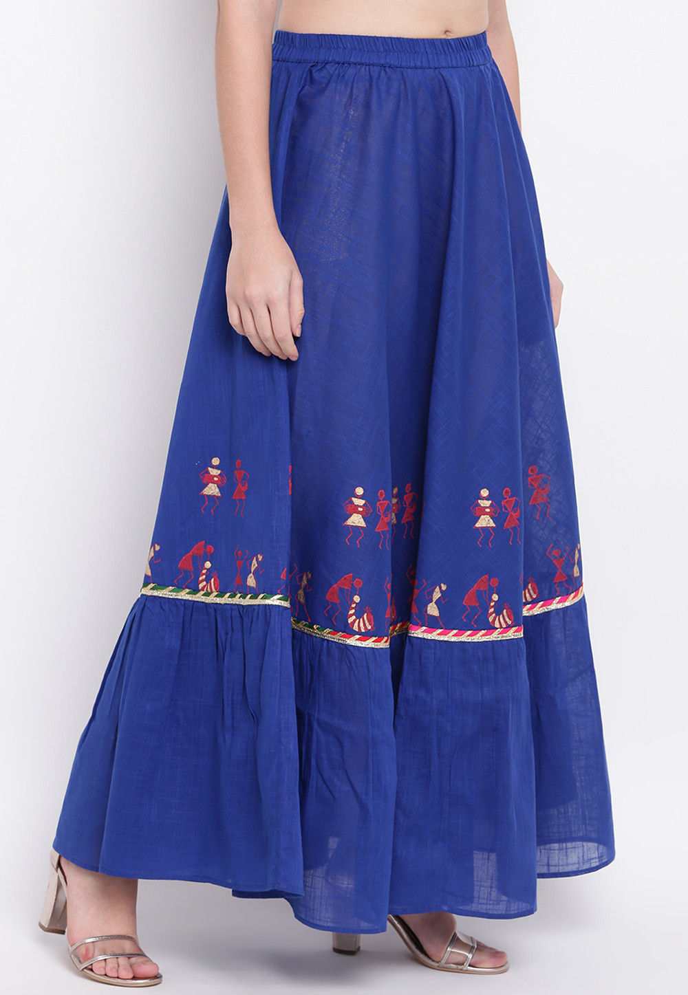 Dark blue bagru handblock print wrap style cotton skirt main image 0