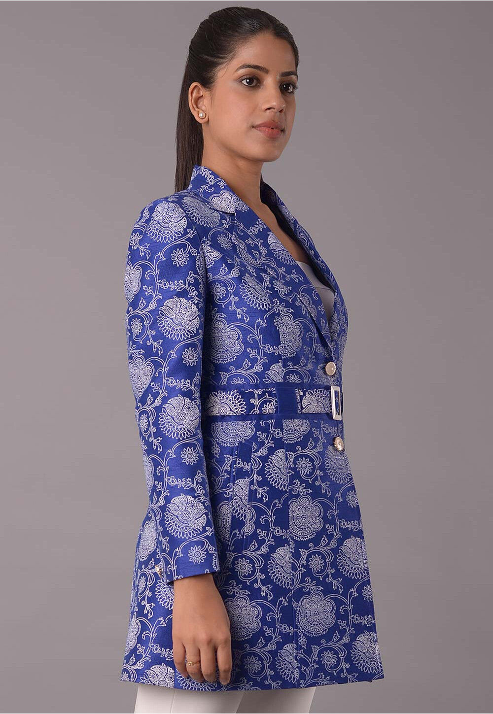 Buy Block Printed Dupion Silk Jacket in Royal Blue Online : TBN80 ...