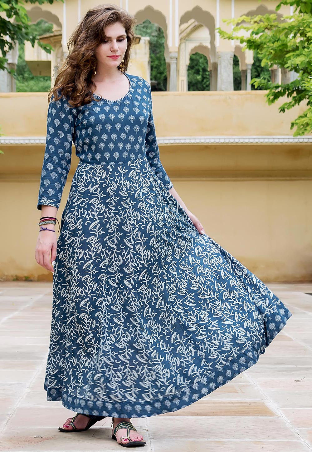 indigo print dress