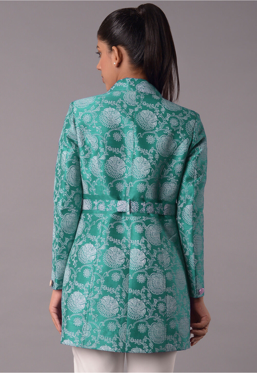 JAMAICA SILK COLOUR BLOCK JACKET- GREEN main image 1