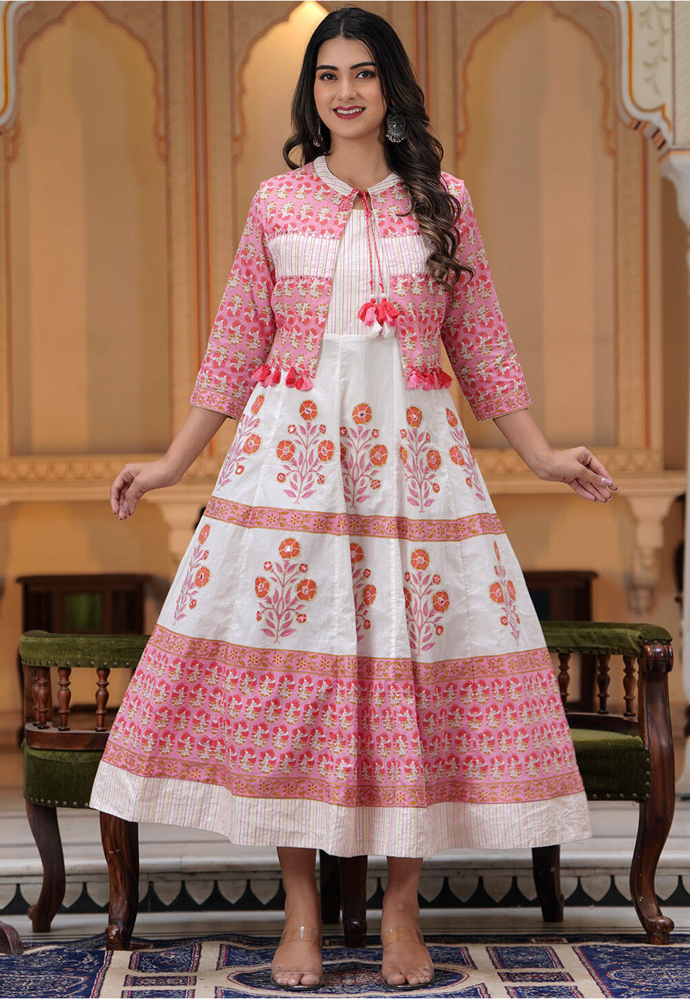White cotton anarkali discount kurti