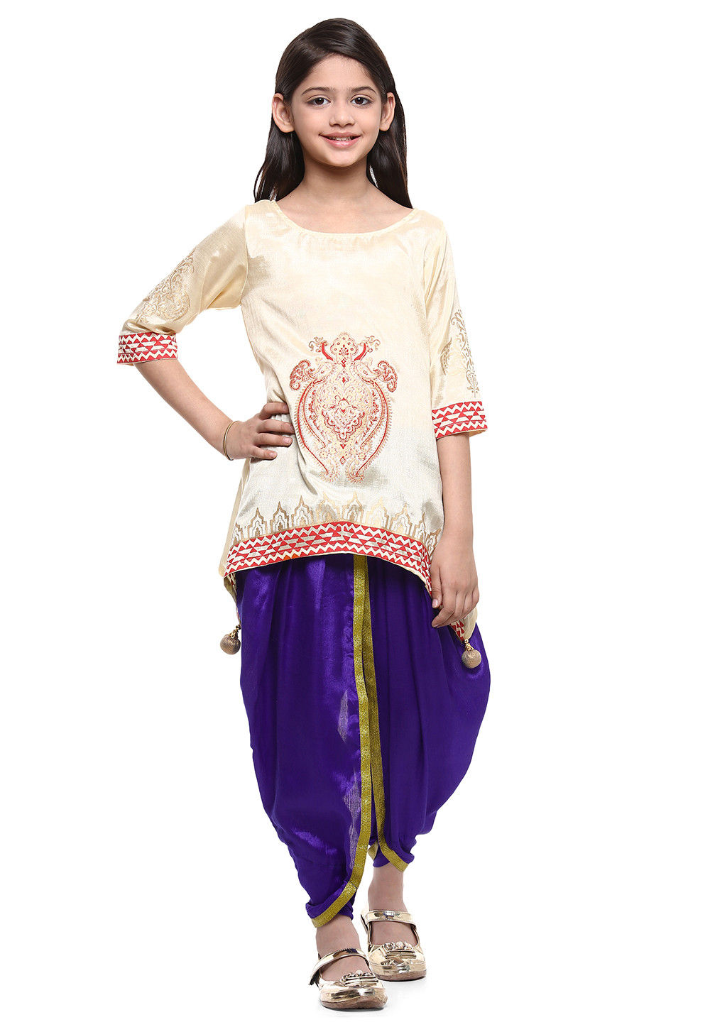 Peach Multicolor Thread and Sequins work Overcoat Dhoti Style Peplum K –  Seasons Chennai