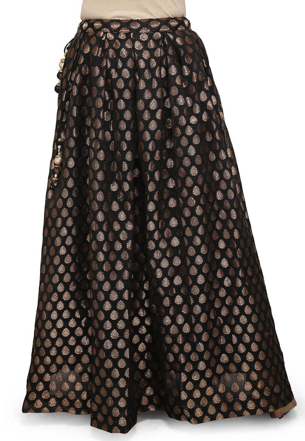 Woven Chanderi Silk Skirt in Black : BNJ304