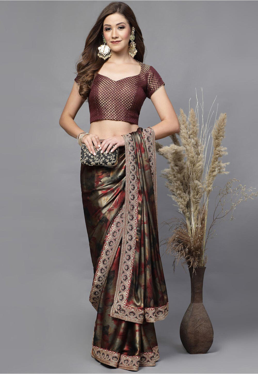 Buy Brocade Back Cut Out Blouse in Wine Online : UAC200 - Utsav Fashion