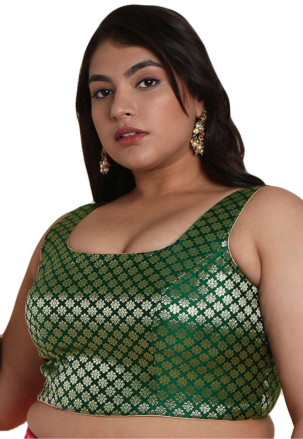 Green Brocade Saree Blouse / Choli Small & Medium #35223