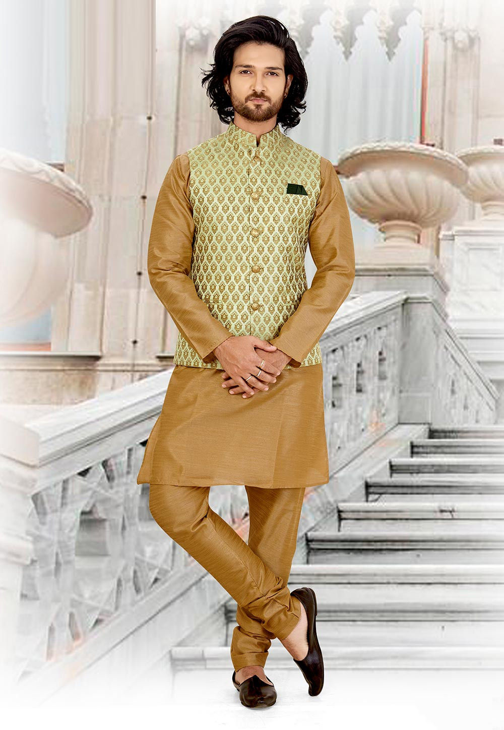 Men’s Geometric Brocade Nehru Jacket – Traditional Elegance