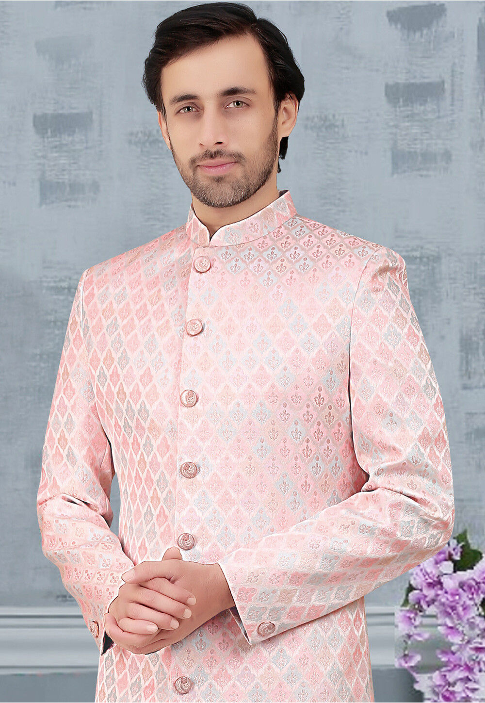 Buy Brocade Sherwani in Baby Pink Online : MHG2487 - Utsav Fashion